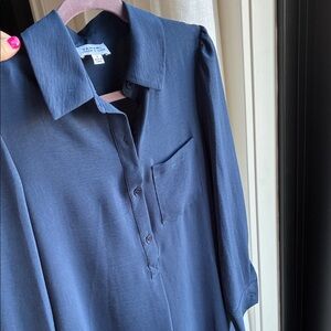 Equipment Signature Navy Long-Sleeve Shirt Dress